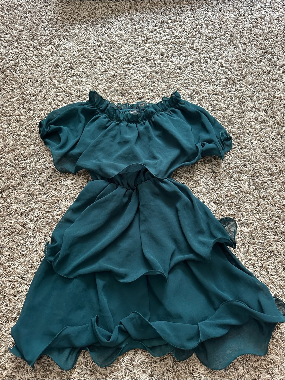 PrettyLittleThing Teal Off-Shoulder Mini Dress